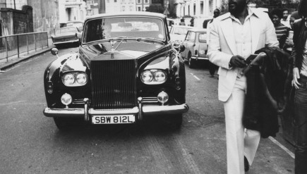 Marvin Gaye walks ahead of his Rolls Royce in Notting Hill, London, in 1976.