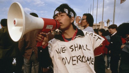 A Chinese student at the 1989 Tiananmen Square protests, where speakers playing Beethoven's Ninth Symphony were rigged up to drown out government broadcasts.