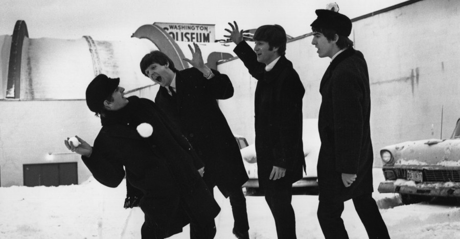 Members of The Beatles play in the snow outside Washington, D.C.'s Coliseum where they were scheduled to perform before a sell-out audience in 1964.