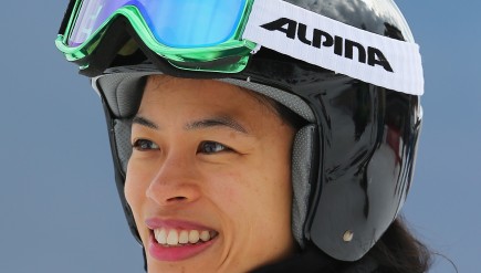 Violinist-turned-Olympian Vanessa-Mae checks out her fellow skiers in Sochi, Russia on Feb. 10.