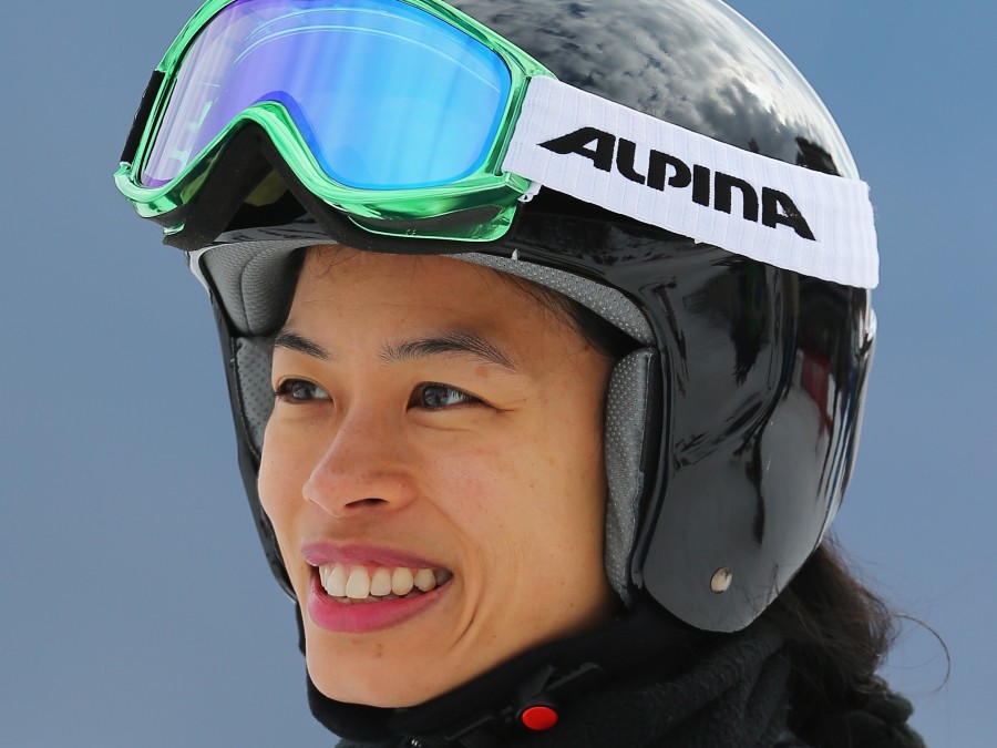Violinist-turned-Olympian Vanessa-Mae checks out her fellow skiers in Sochi, Russia on Feb. 10.