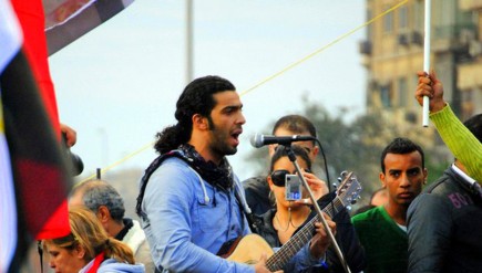 Egyptian singer-songwriter Ramy Essam, in the heady early days at Tahrir Square in 2011.