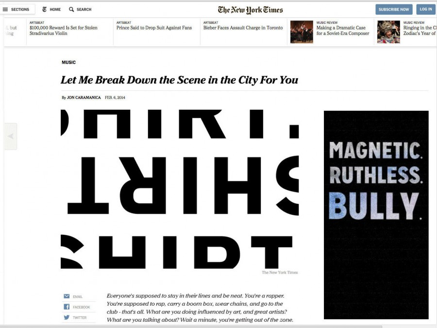 The rapper Shirt created a counterfeit article designed to look like it was written by the New York Times critic Jon Caramanica and published on the Times' website.