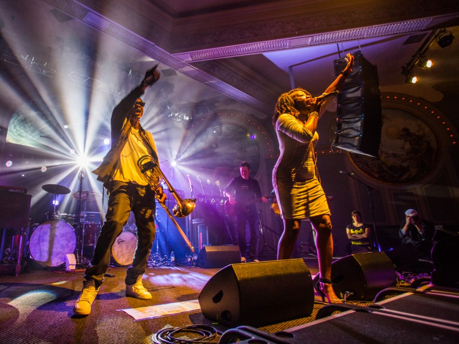 Galactic brings the bounce to Portland's Crystal Ballroom, which has one of the few remaining spring-loaded dance floors in the country.