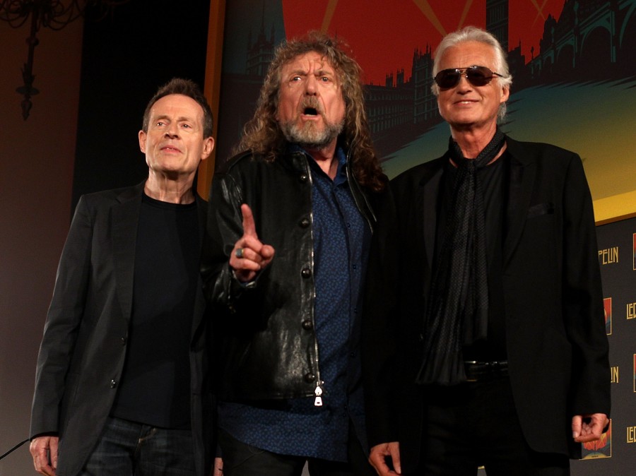 John Paul Jones, Robert Plant and Jimmy Page of Led Zeppelin. The band's "Stairway to Heaven" is the subject of a current copyright-infringement lawsuit.