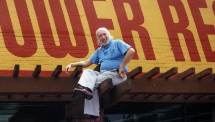 On top of the world: Tower Records founder Russ Solomon above his Sacramento, Calif., store in 1989.