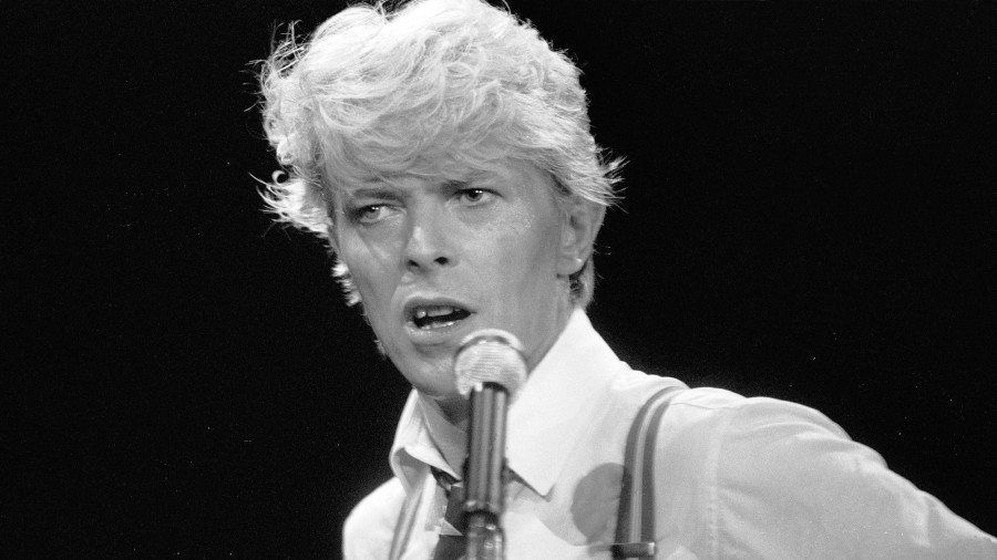 David Bowie performs at Wembley Arena in London in 1983.