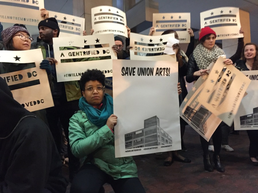 Artists gathered in downtown D.C. Monday night to speak out against the redevelopment of Union Arts, an arts and music facility on New York Avenue NE.